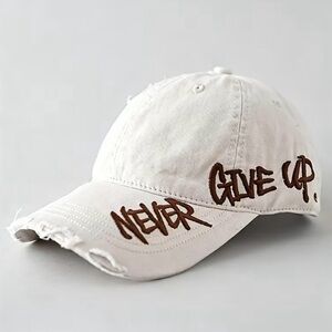 New beige never give up baseball hat